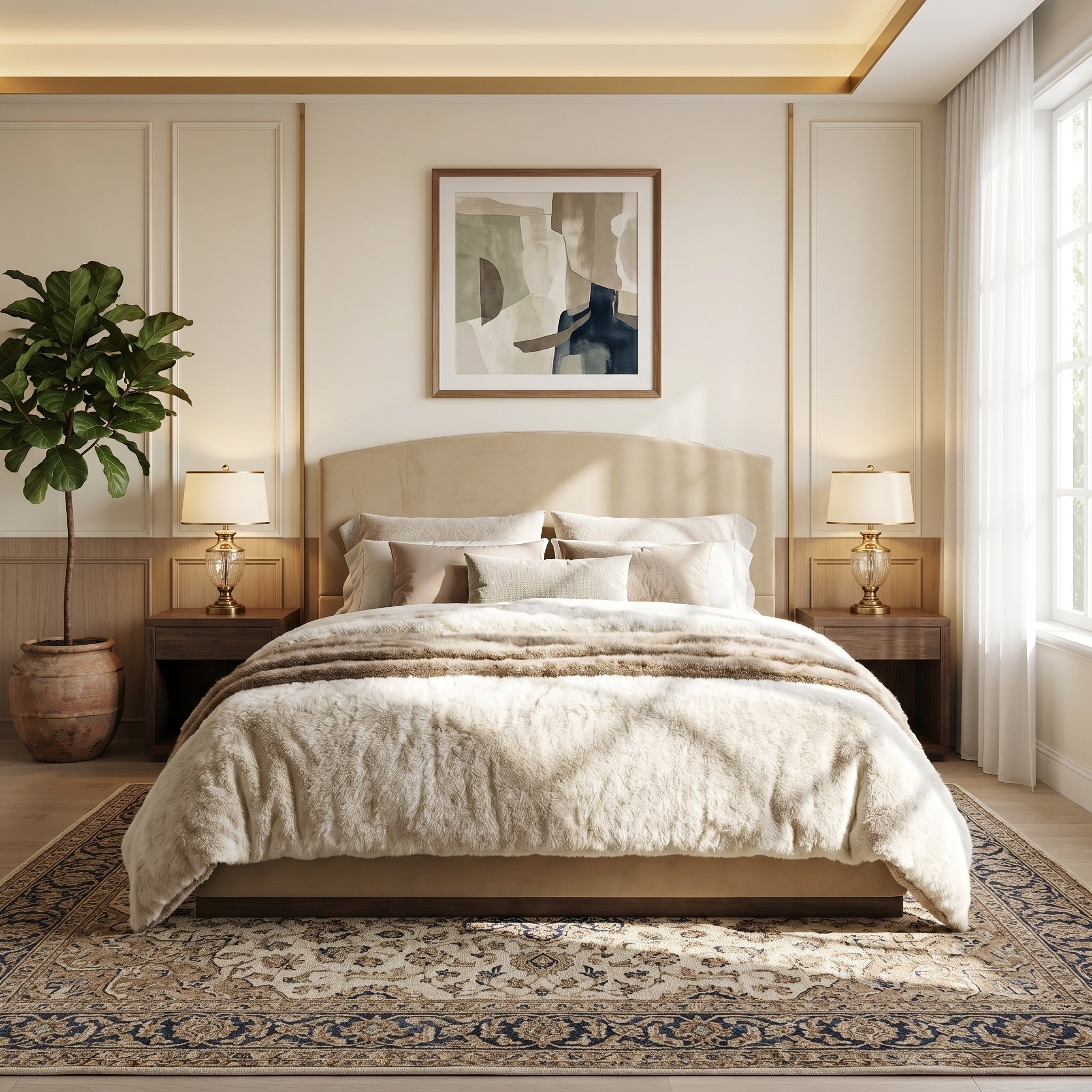 Queen Size Upholstered Bed Frame With Velvet Fabric