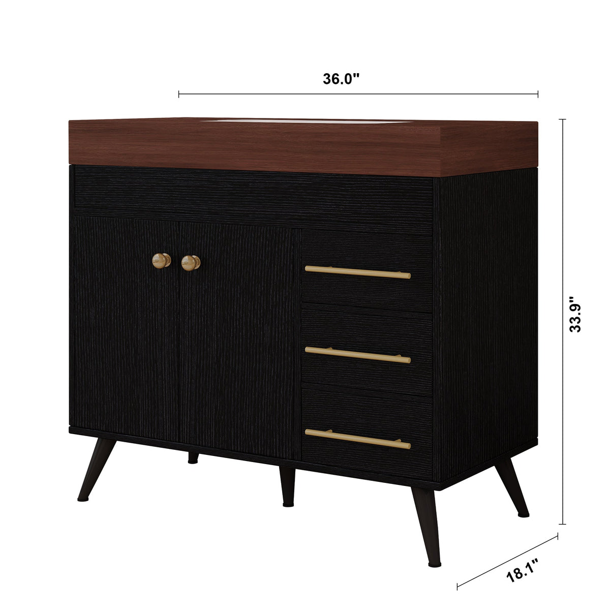 36" Freestanding Bathroom Vanity with Ceramic Sink and Faux Marble Top