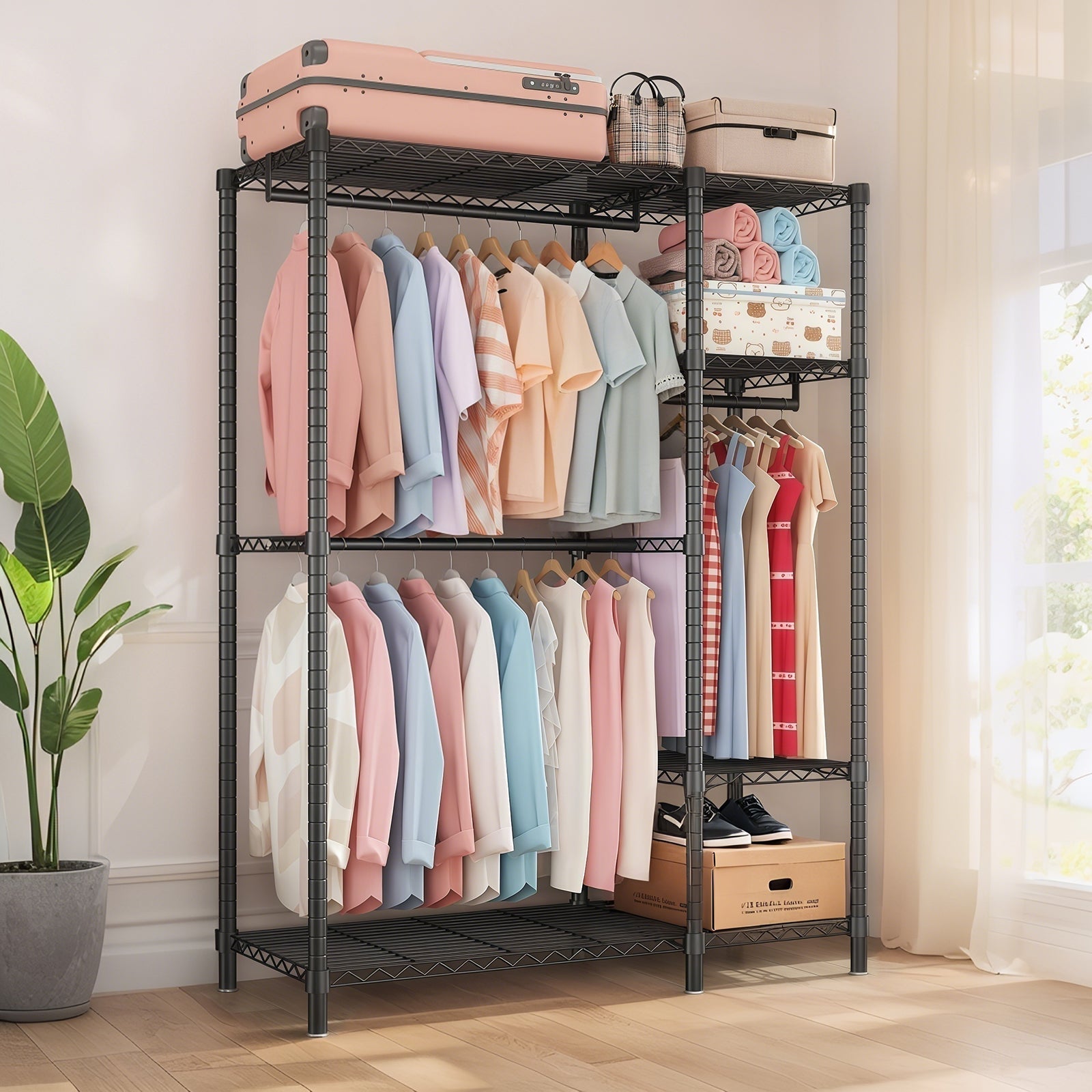 Heavy Duty Clothes Rack, Freestanding Closet Organizer