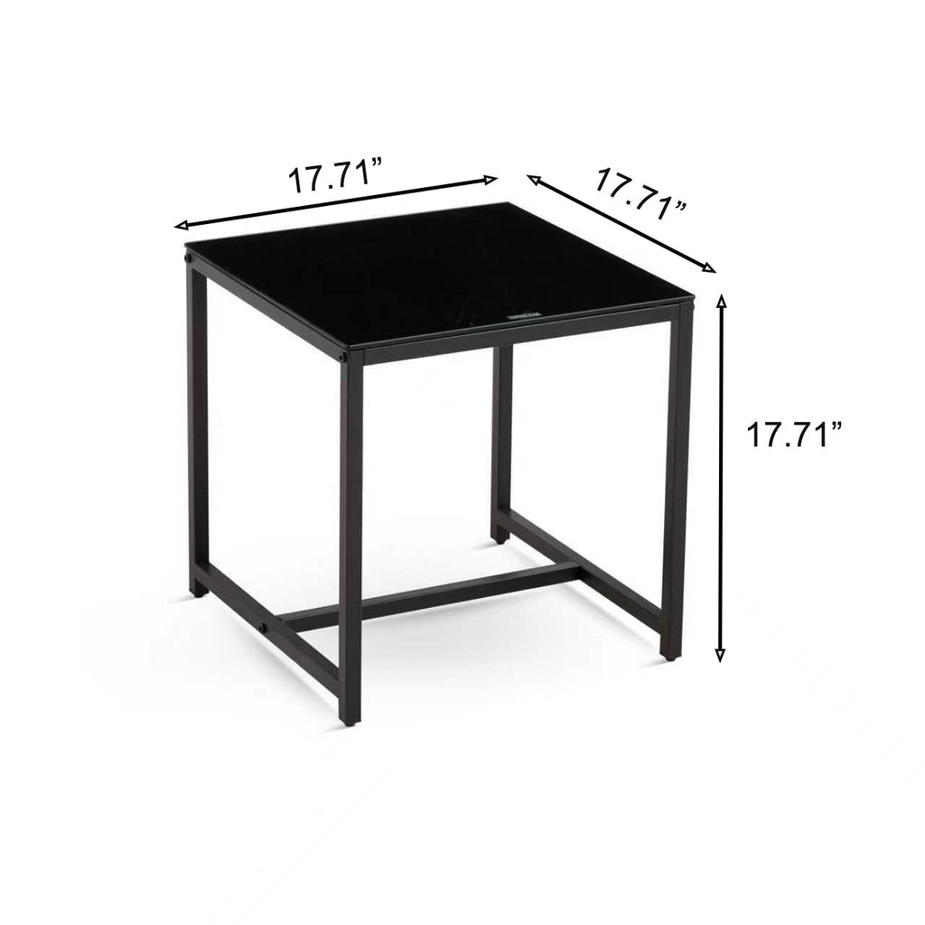Black Glass Night Stand with Metal Legs