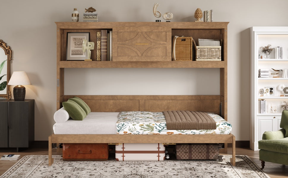 Twin Size Murphy Bed with Charging Station and Drawer