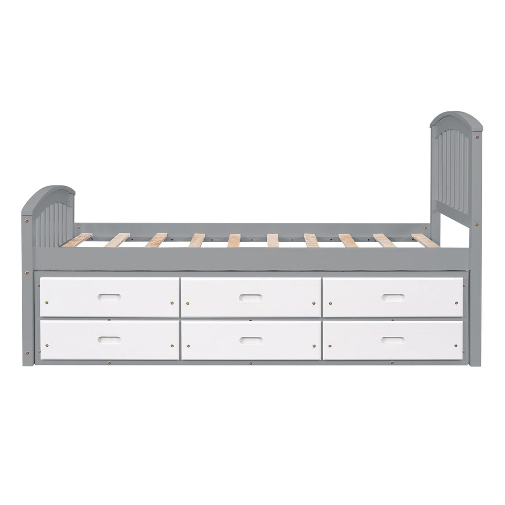 Twin Size Platform Storage Bed with 6 Drawers, Grey