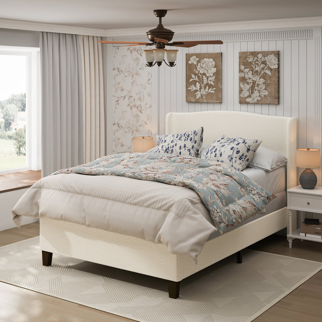 Queen Size Bed Frame with Upholstered Headboard