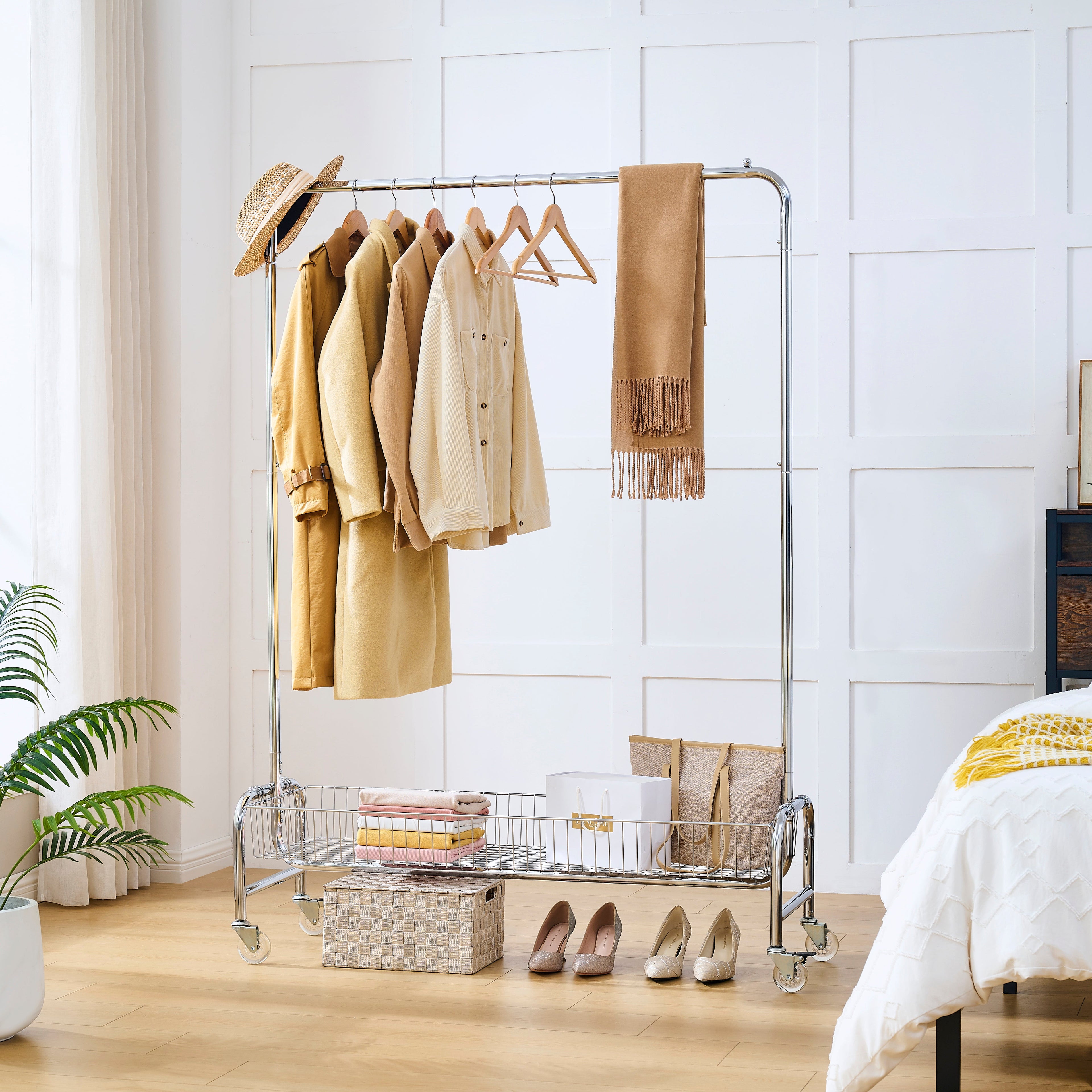 Garment Rack with Basket on Wheels