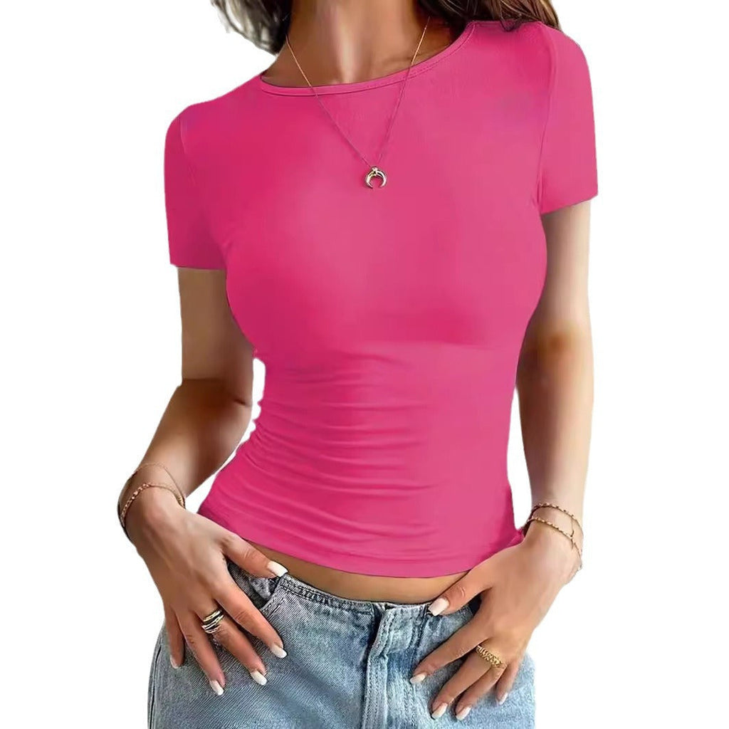 Amazon Temu Explosions Europe And The United States Short Slim Round Neck Short Sleeve T-shirt Cross-border Foreign Trade