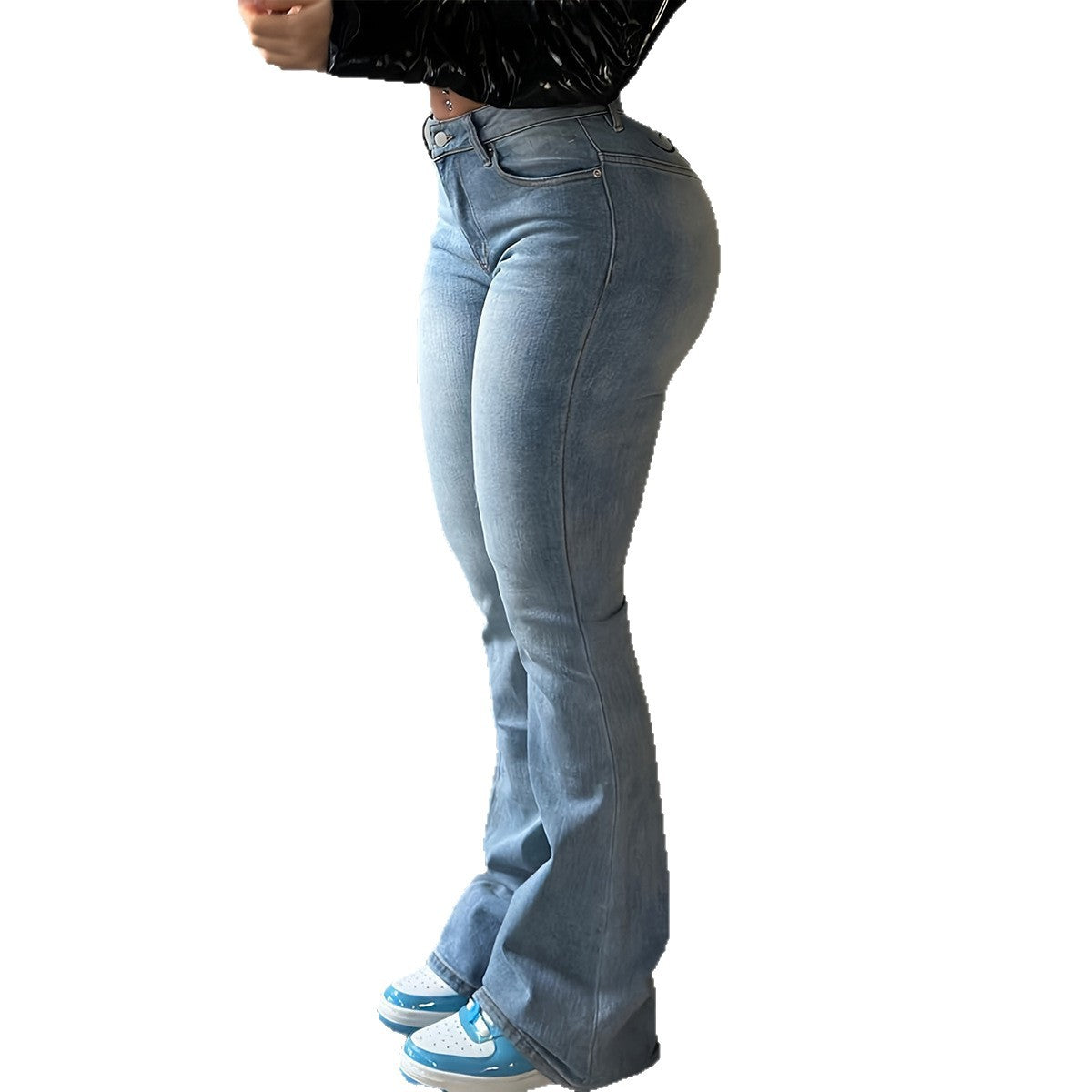 Stylish Slim-fit Denim Jeans With A Personalized Street-style Retro Hip-hop Print