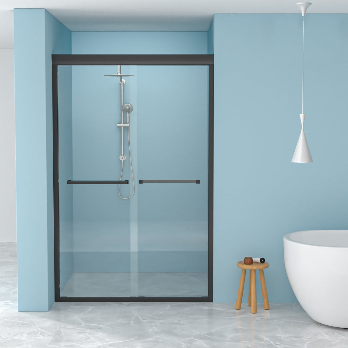 Double Sliding Shower Door 48" W x 76"H - Matte Finish