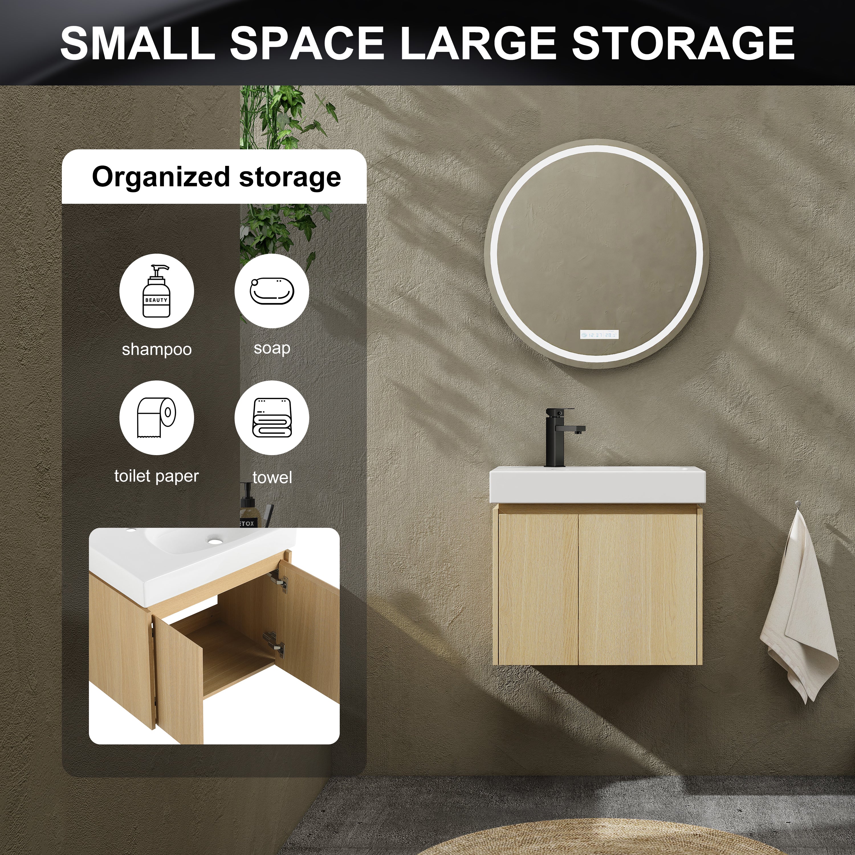 24 Inch Bathroom Vanity with Ceramic Basin
