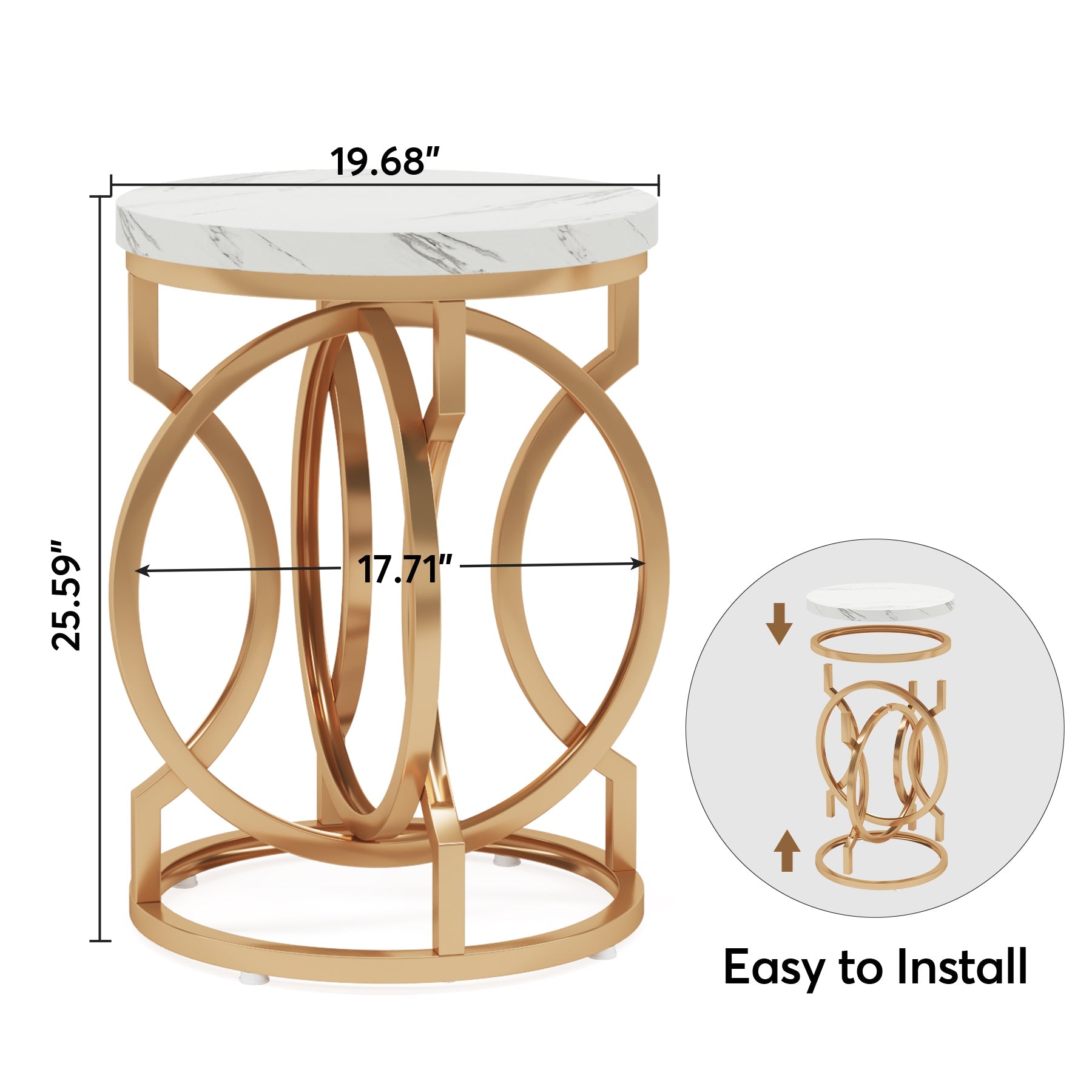 20” Round End Table with Faux Marble Top
