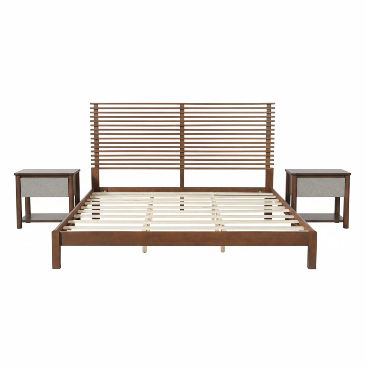 Premium Solid Wood King Size Bed Frame with Headboard - Walnut Color