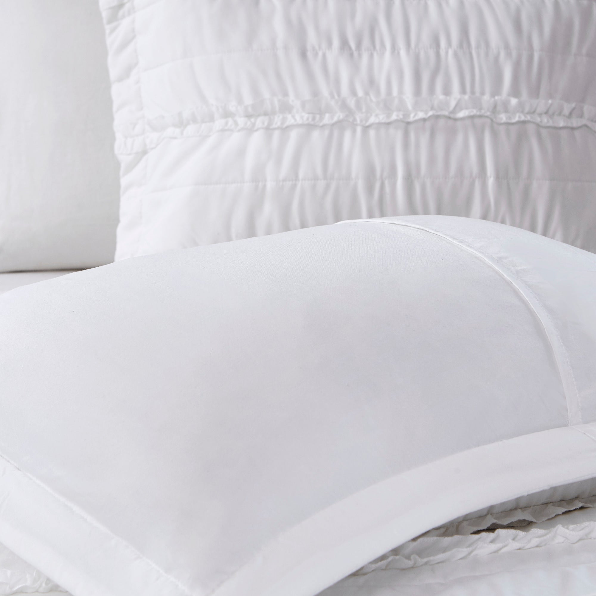 4 Piece Reversible Ruffle Quilt Set with Throw Pillow