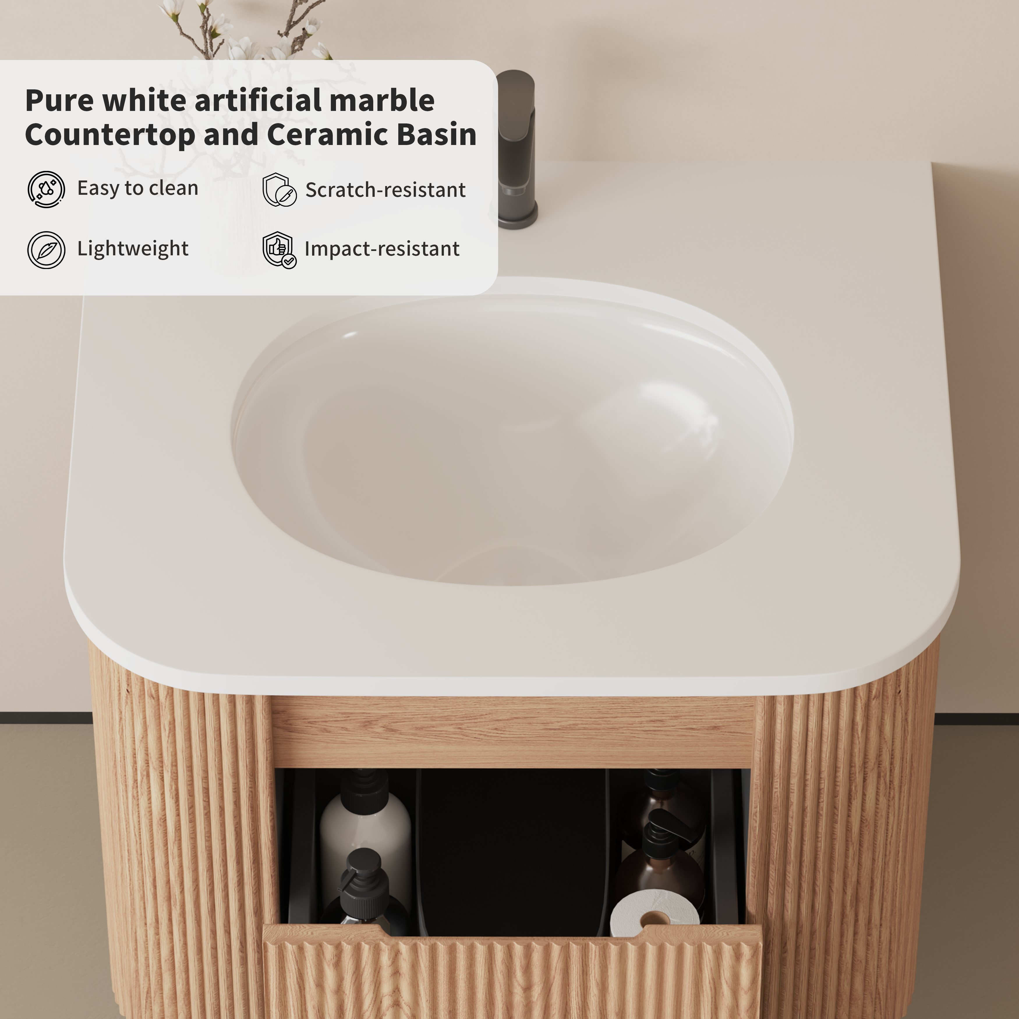 Arcora 24 Inch Wall Mounted Bathroom Vanity with Sink