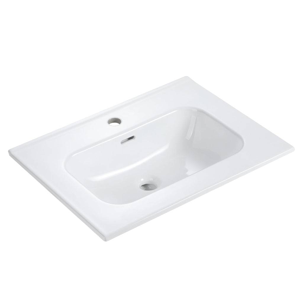 Glossy White Ceramic Integrated Sink
