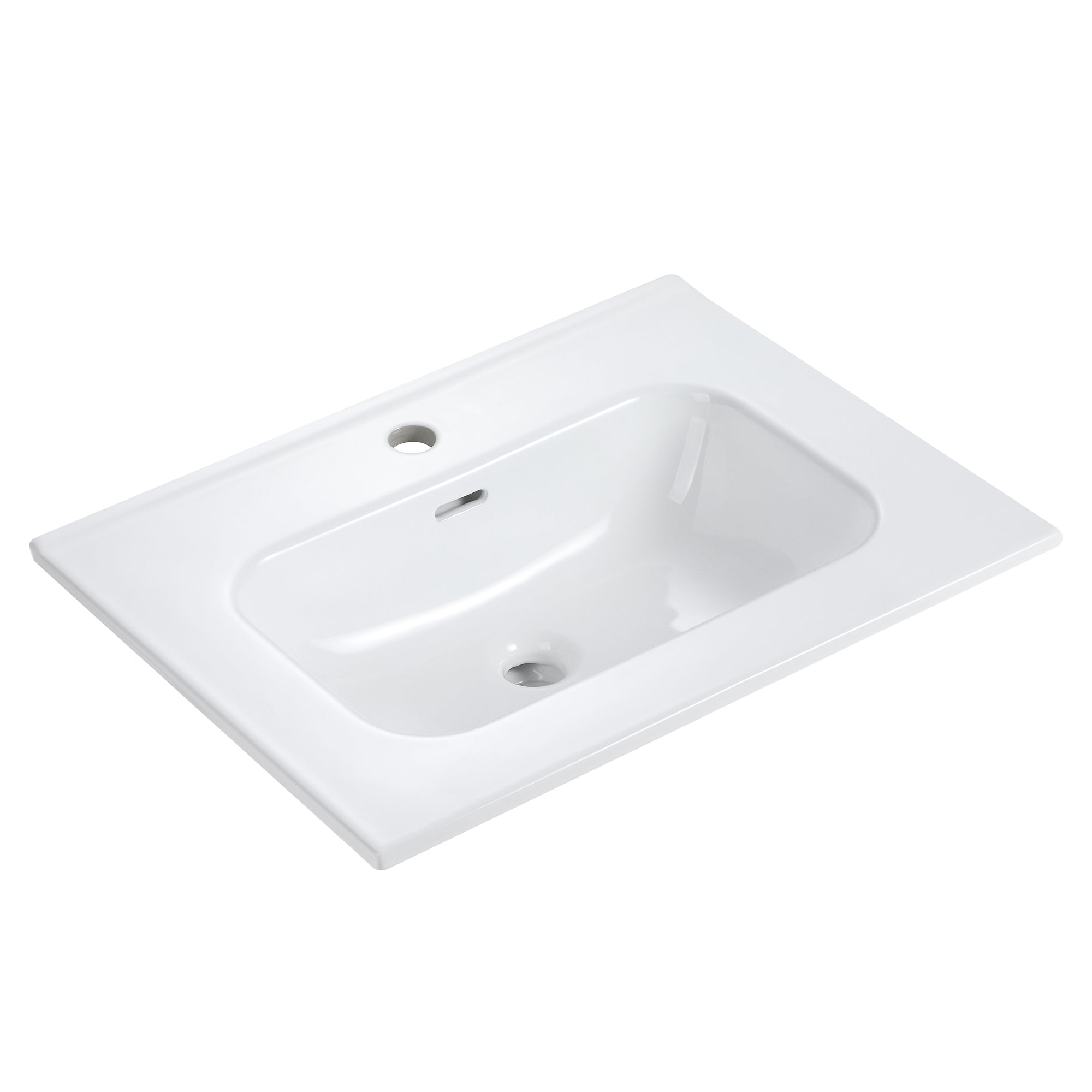 Glossy White Ceramic Integrated Sink