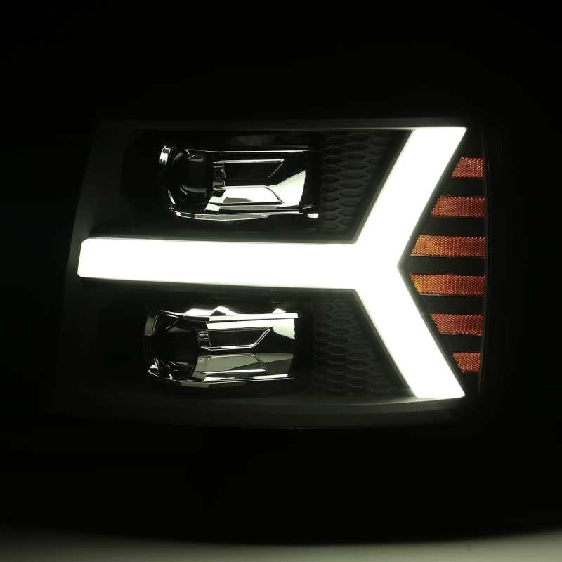 AlphaRex 07-13 Chevy 1500 LUXX LED Proj Headlights Plank Style Jet Blk w/ Activ Light/Seq Signal/DRL 880223 *Discontinued