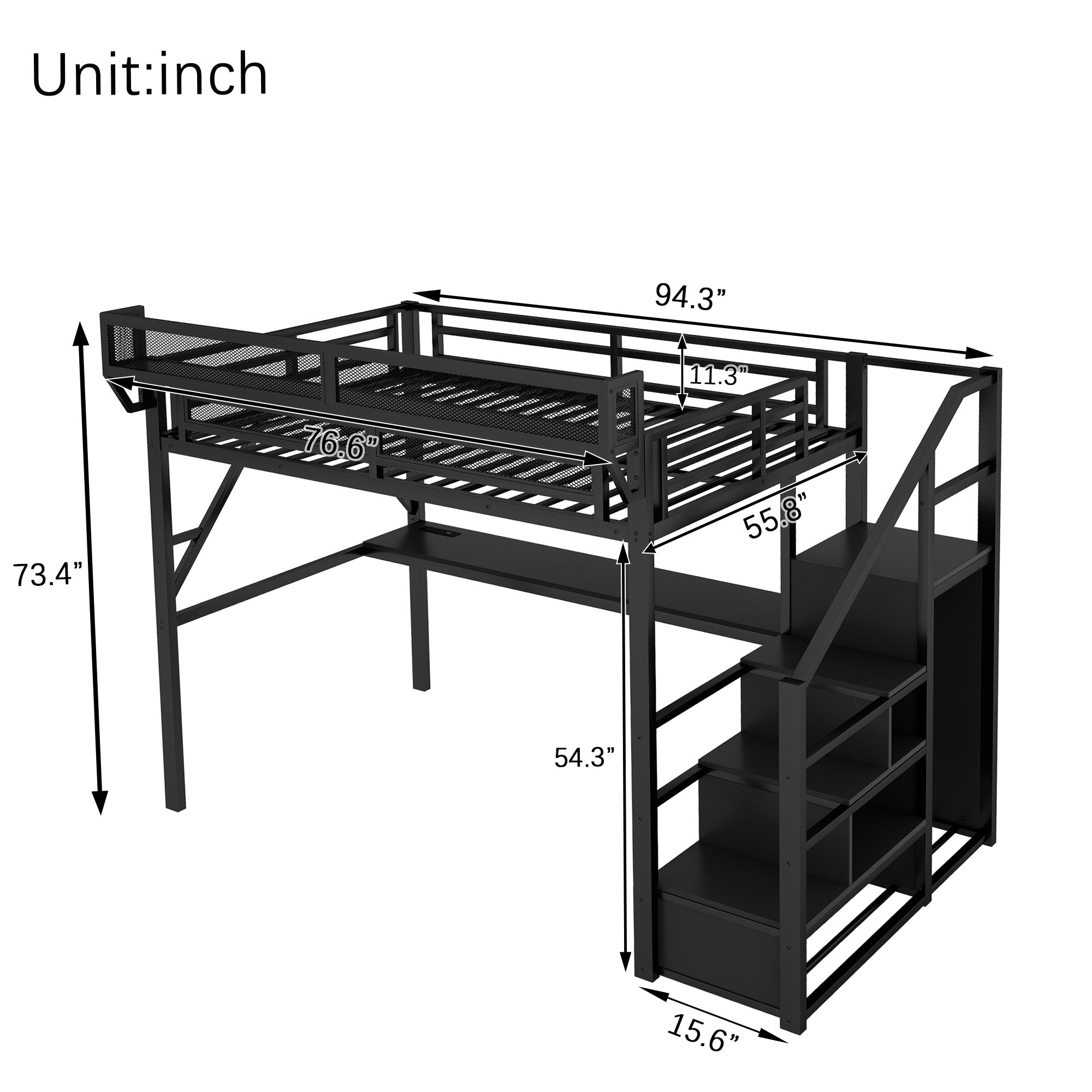 Full Loft Bed with Desk and Charging Station