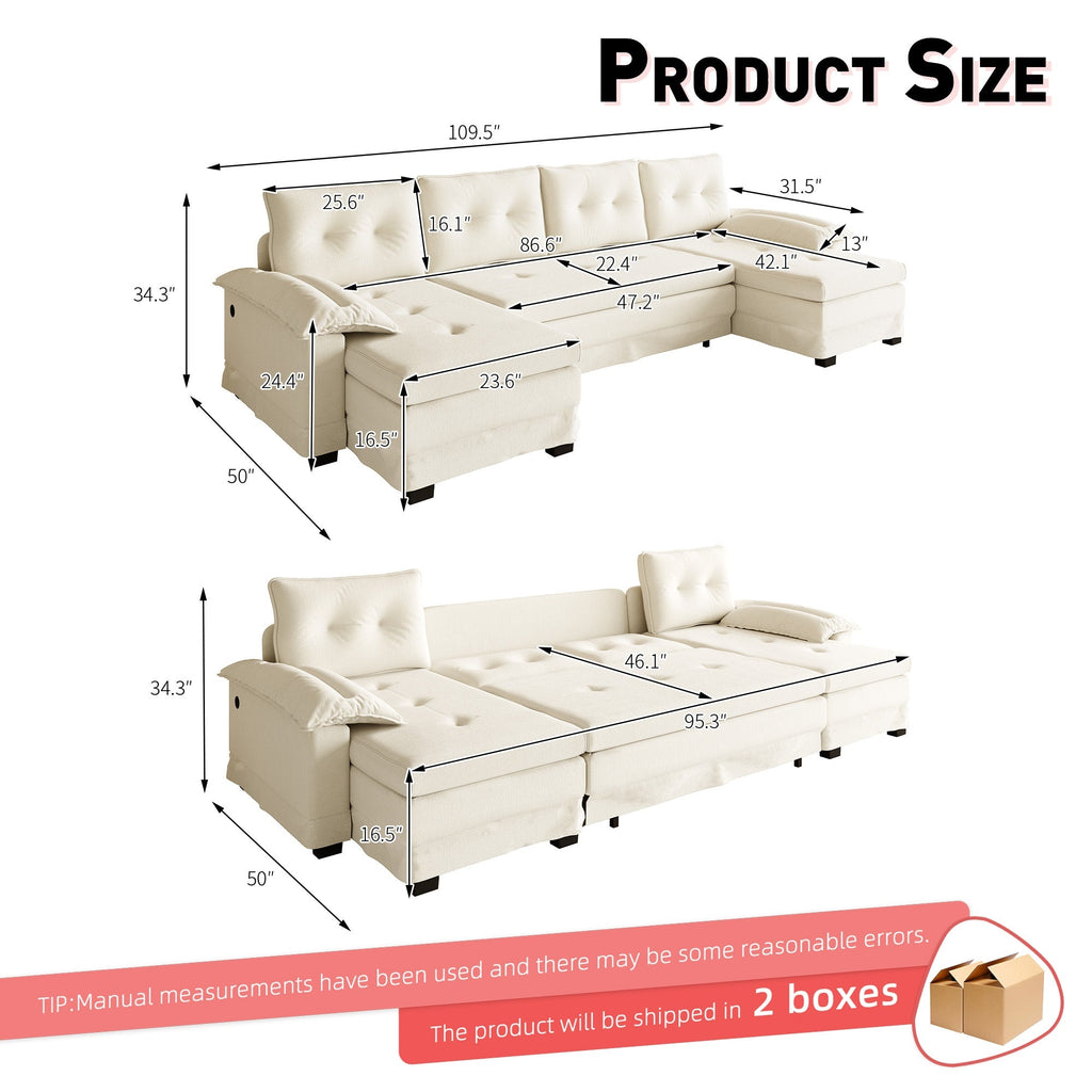 U-Shaped Sleeper Sofa with Pull Out Bed