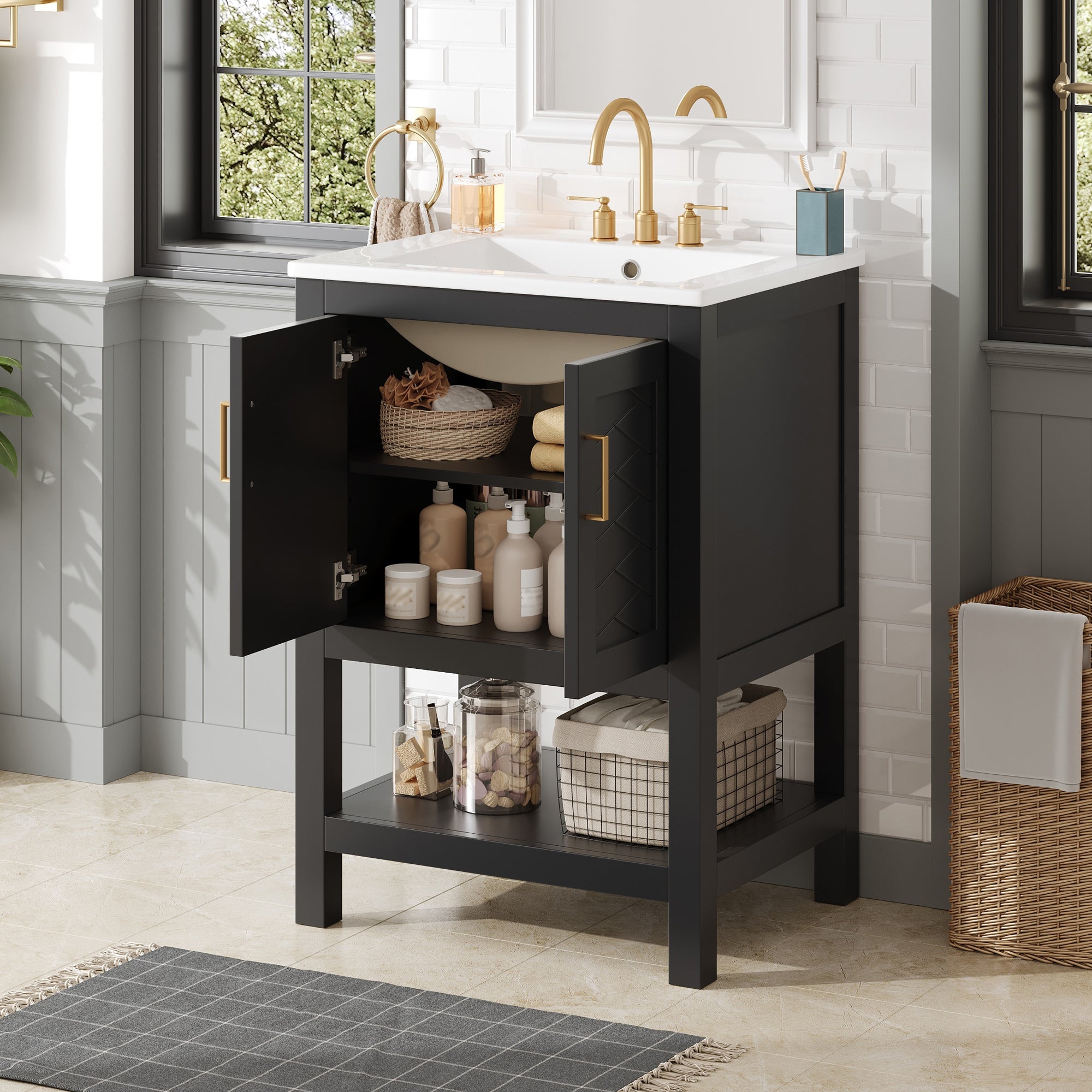 24" Modern Bathroom Vanity with Elegant Twill Design
