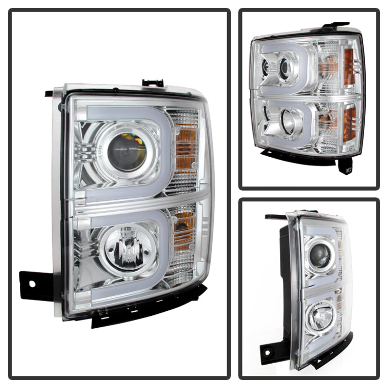 Spyder Chevy Silverado 1500 14-16 Projector Headlights Light Bar DRL Chrm PRO-YD-CS14-LBDRL-C 5079480