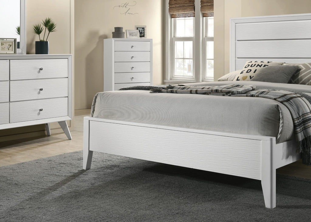 White Queen Size Bed Panel Headboard with Wave Texture