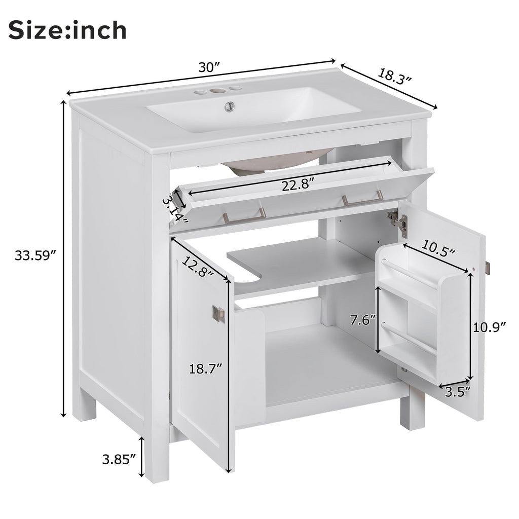 30-Inch Bathroom Vanity with Ceramic Sink, Modern