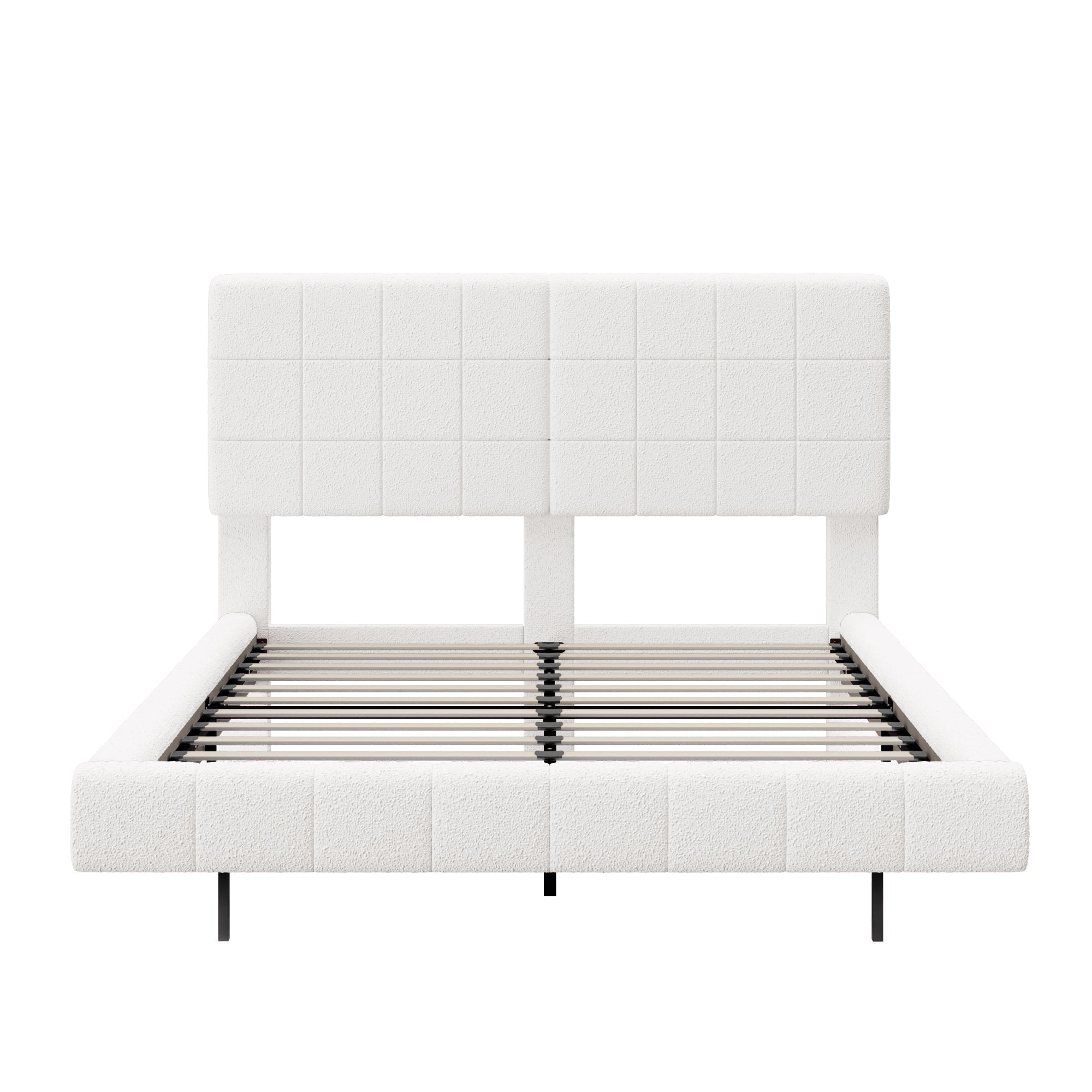 White Boucle Floating Bed with Light (Queen)
