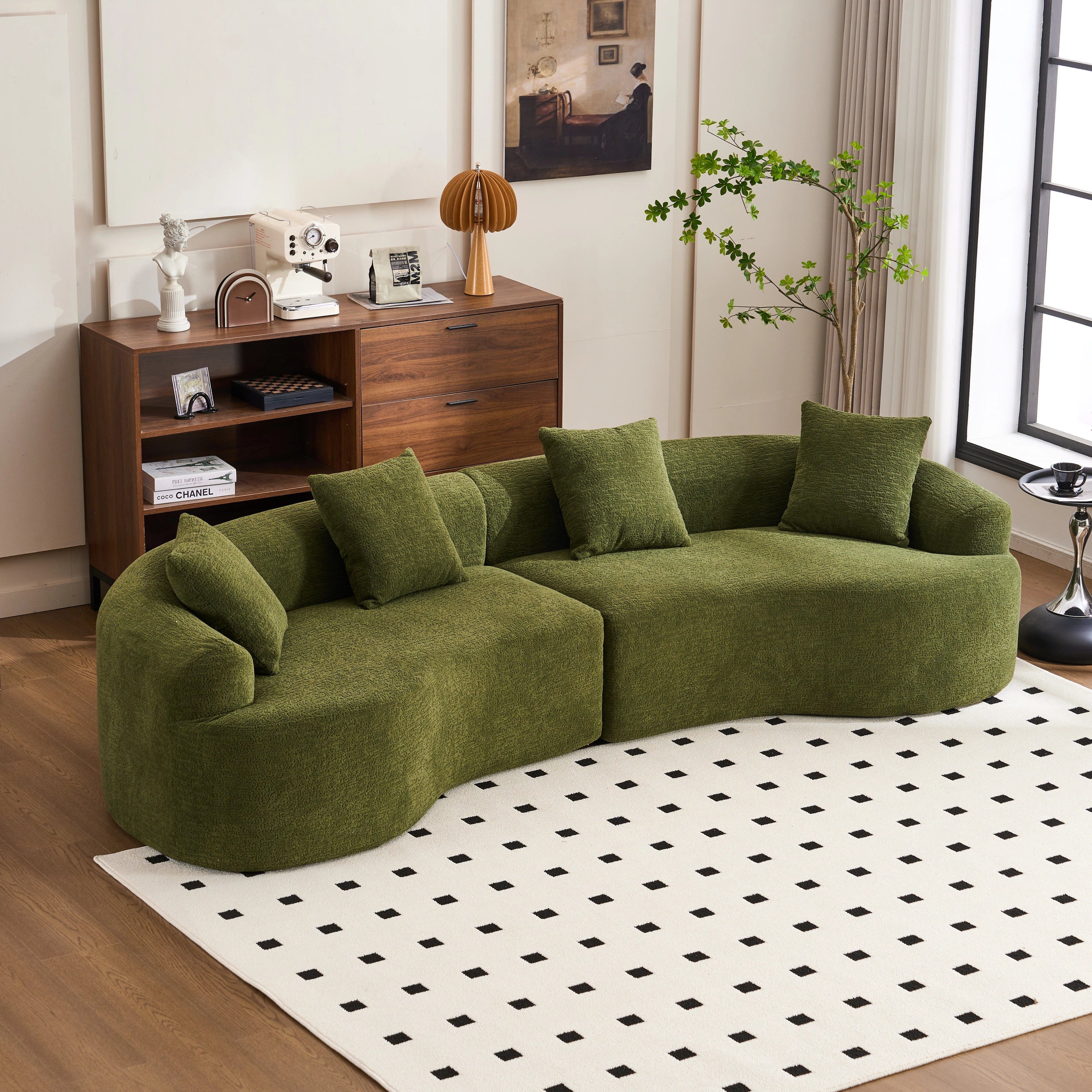 Curved Boneless Sofa, Compression Modular 110'' Sectional
