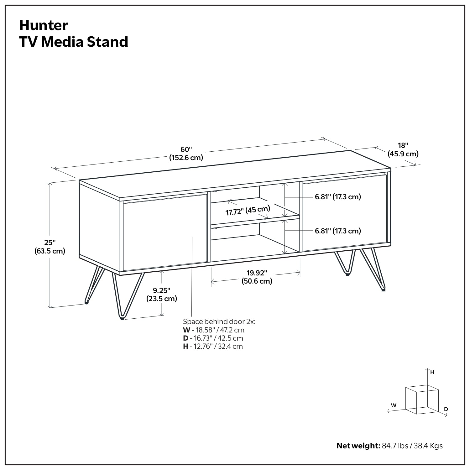 Hunter 60 Inch Wide TV Stand