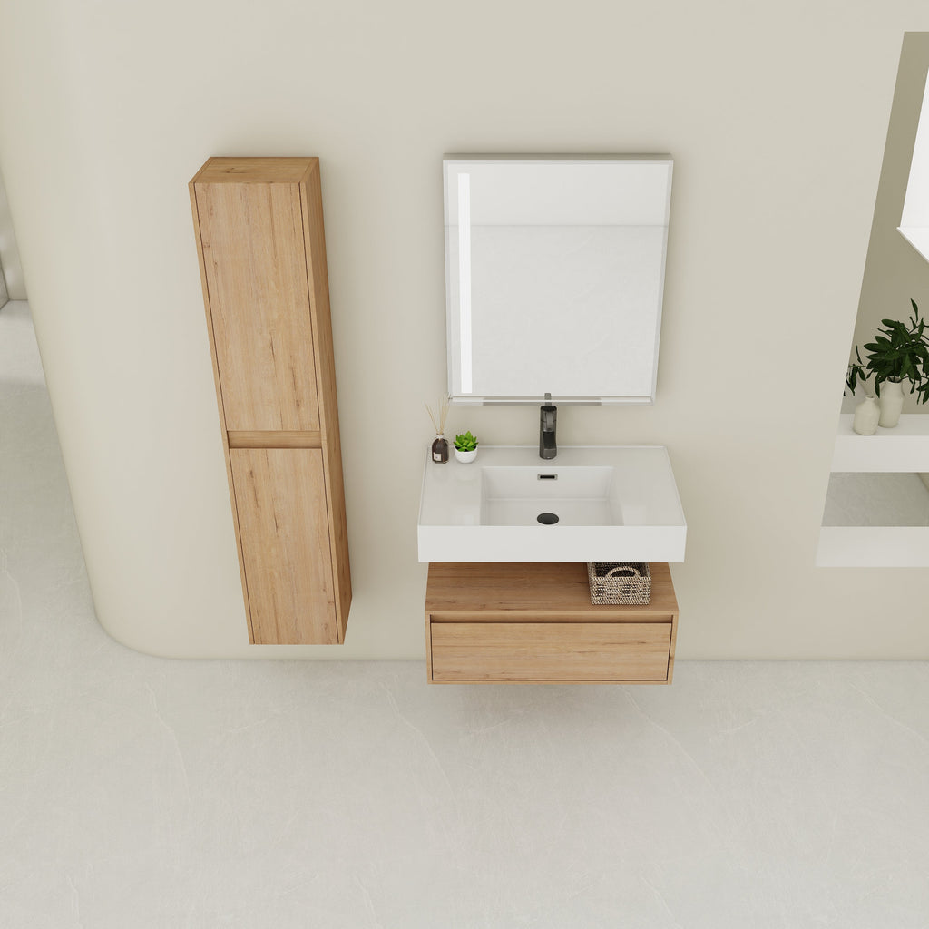30 Inch Wall-Mounted Bathroom Vanity with Resin Sink