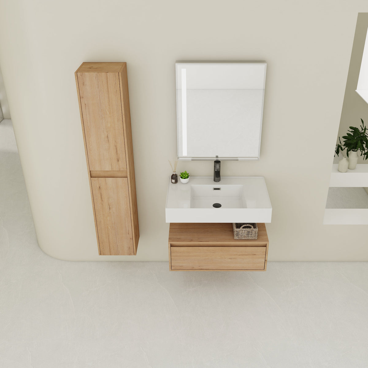 30 Inch Wall-Mounted Bathroom Vanity with Resin Sink