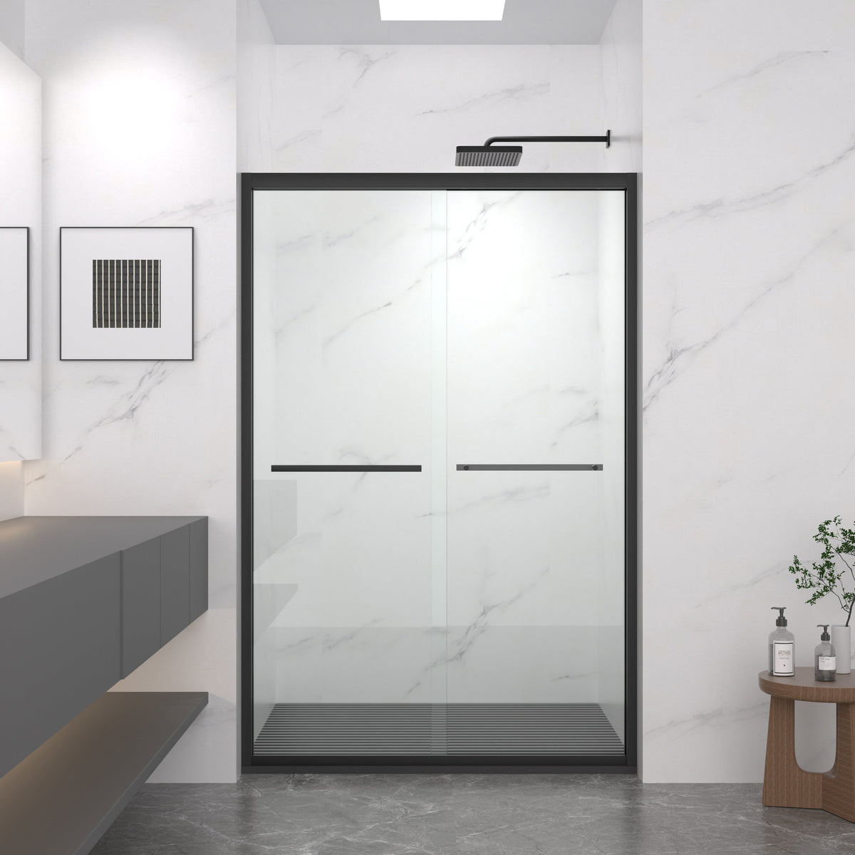 Aluminum Frame Double Sliding Shower Door 44-48"x72"