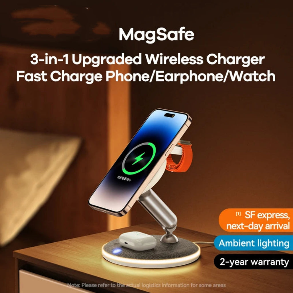 Multifunctional Wireless Desktop W90 3-in-1 Charger With Light