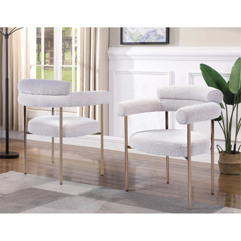 Set of 2 Boucle Fabric Kitchen Dining Chairs with Armrest