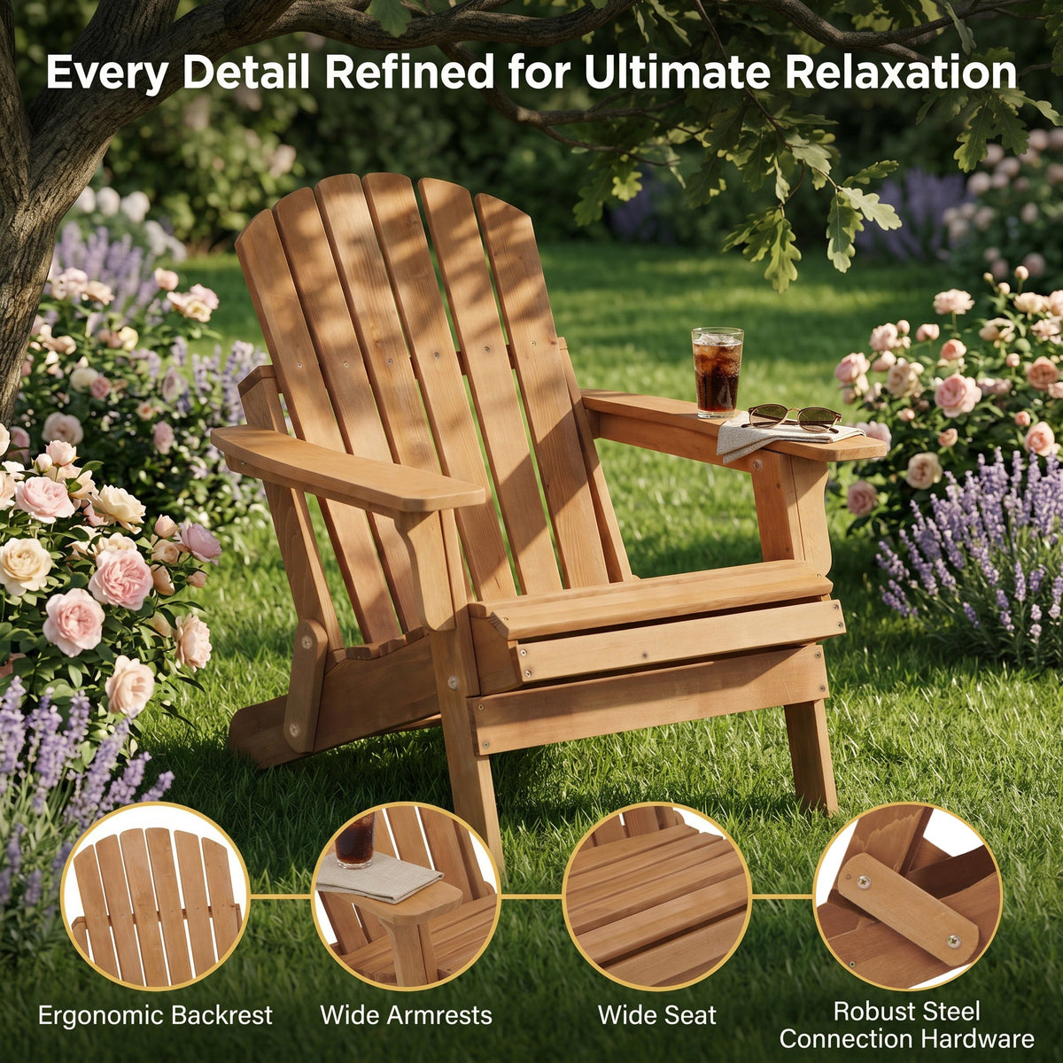 Oversize Wooden Outdoor Folding Adirondack Chair