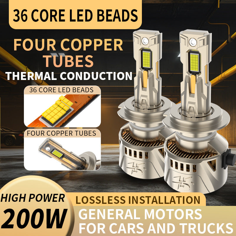 Cross Border Exclusive Supply Of Four Copper Tube Automotive Led Headlights With 36 Laser Light Beads H3 H7 Car Headlights Compact Car Lights
