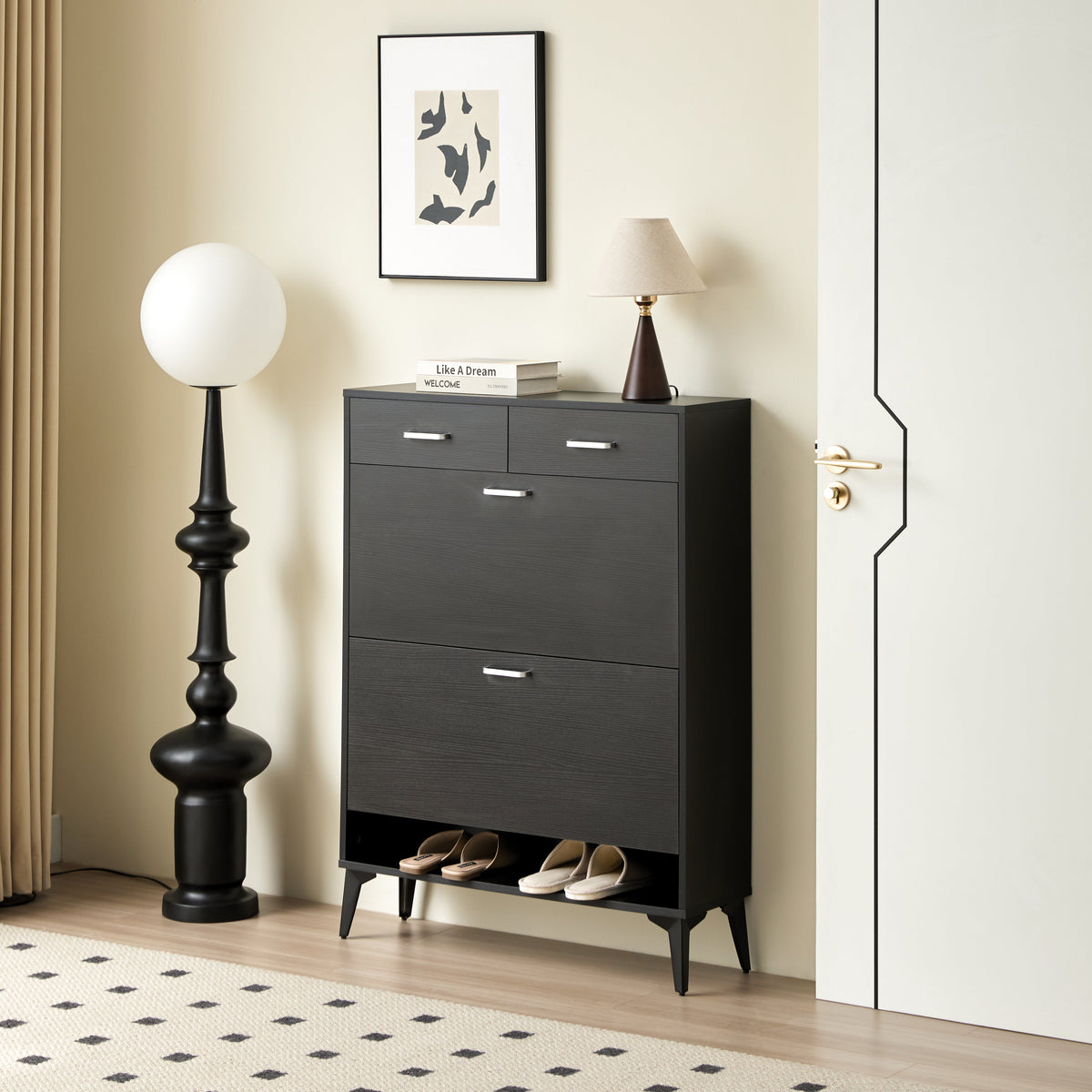 Large Size Shoe Cabinet - Modern Tipping Bucket Organizer