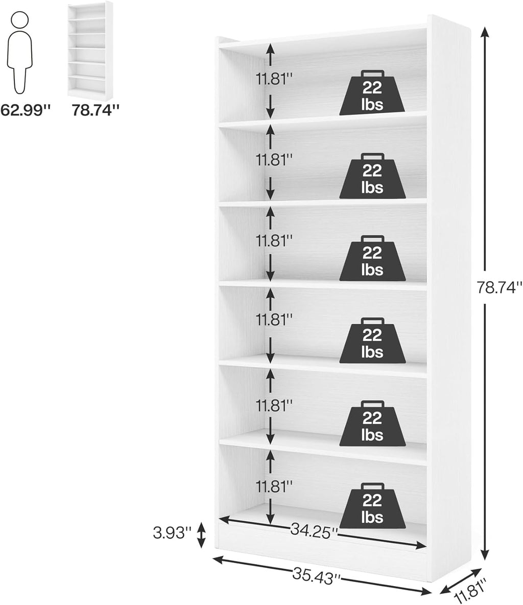 78" 7-Tier Modern White Library Bookshelf