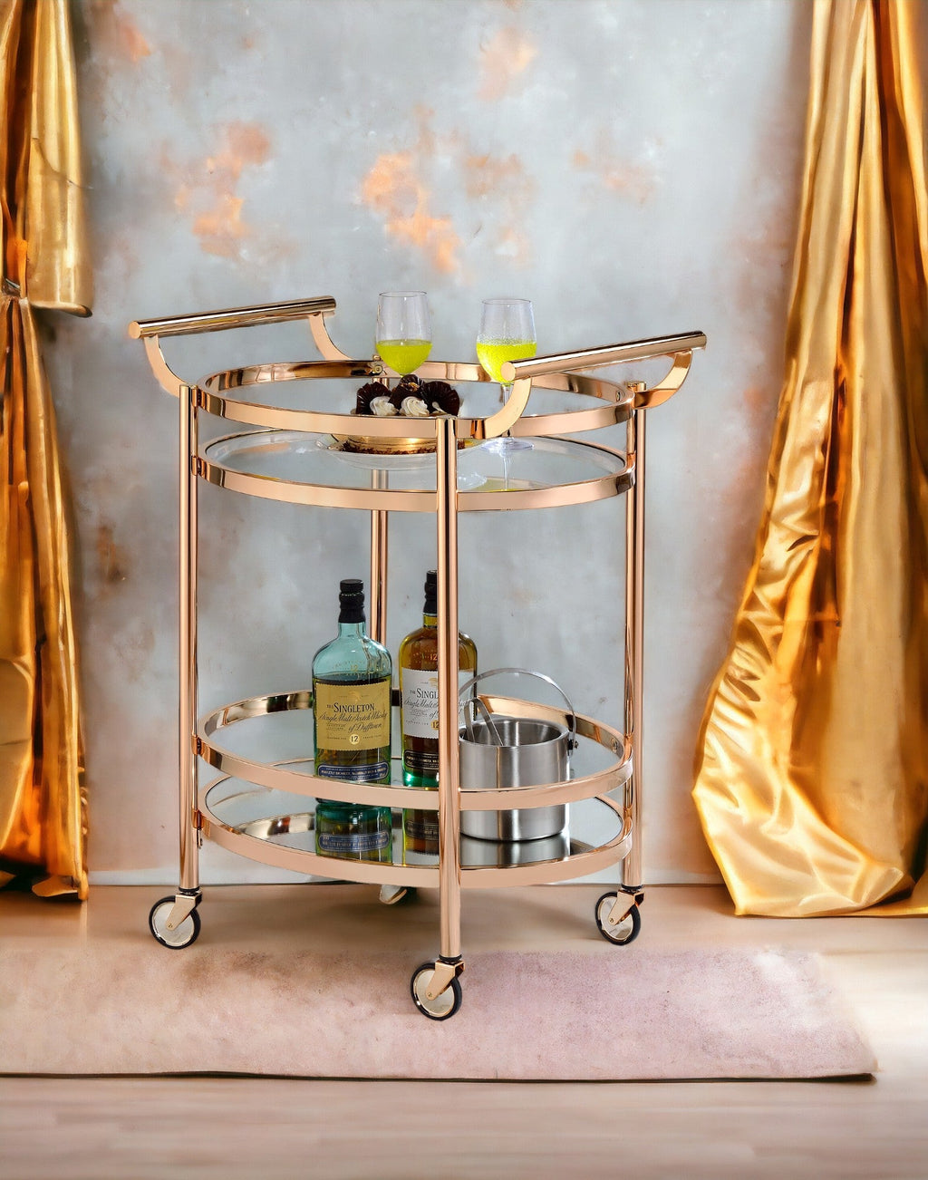 Lakelyn Clear Glass & Rose Serving Cart