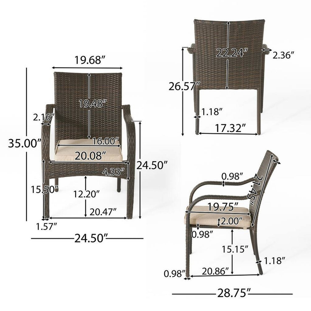 6 Pcs Outdoor Acacia Wood Dining Set with PE Rattan Stacking Chair