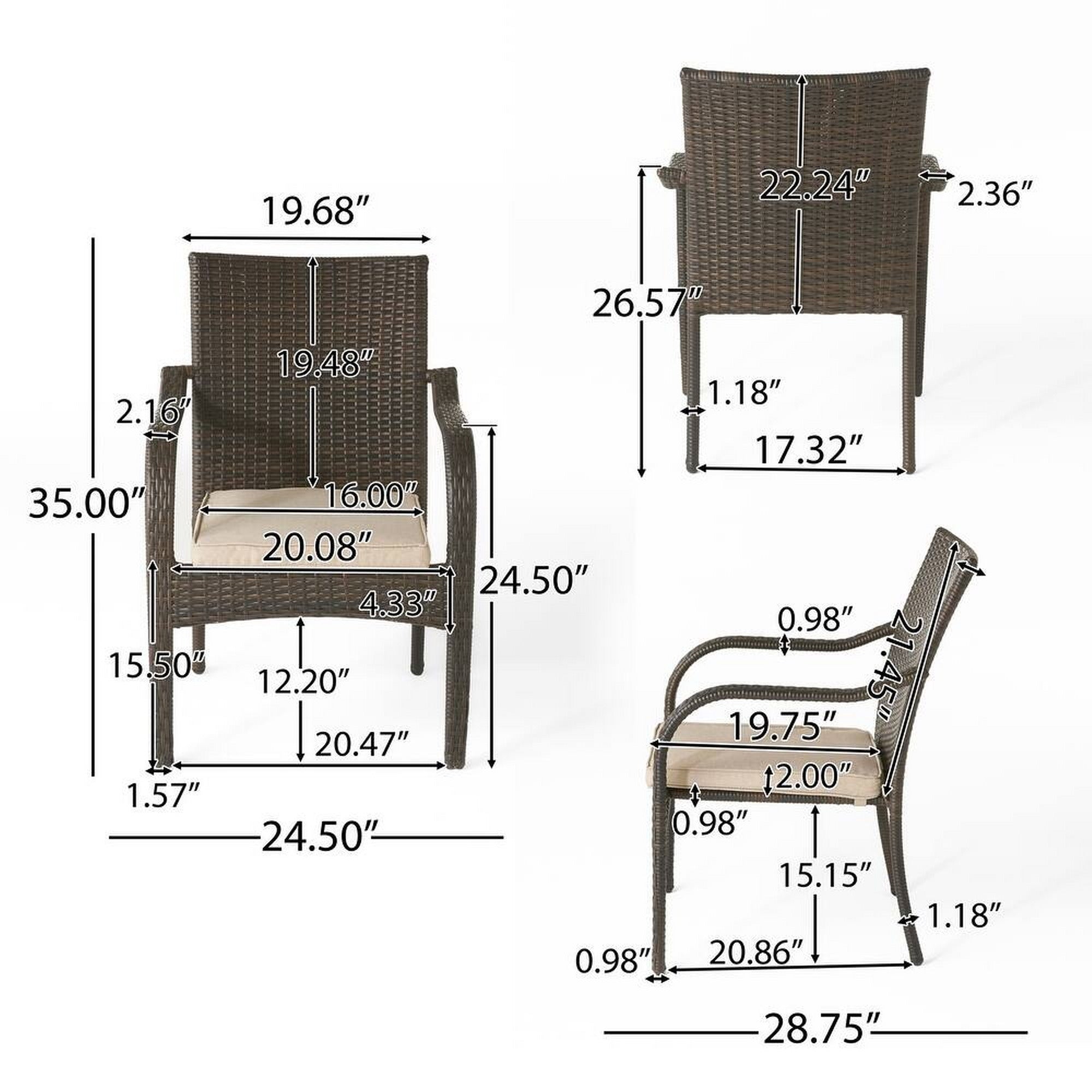 6 Pcs Outdoor Acacia Wood Dining Set with PE Rattan Stacking Chair