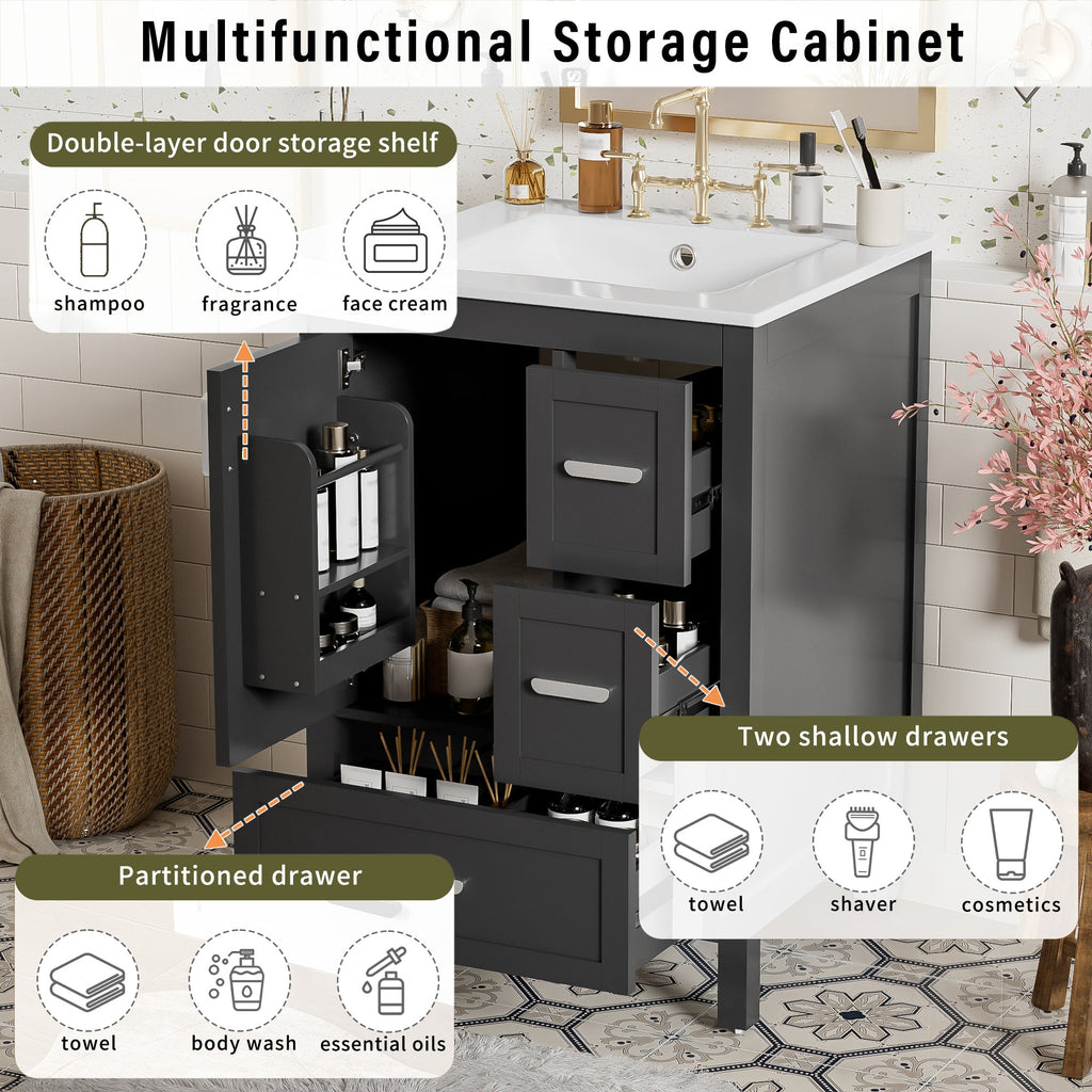 Modern 24-Inch Bathroom Vanity with Ceramic Sink