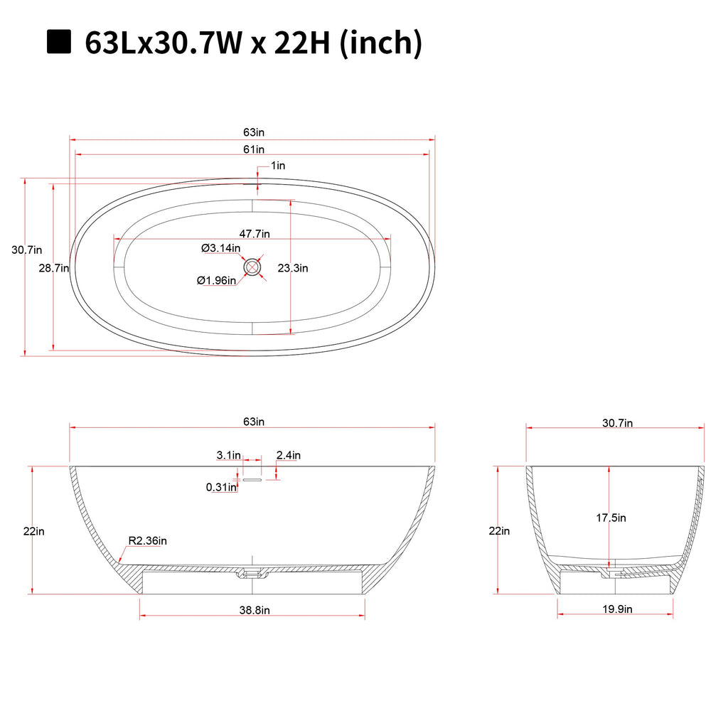 63'' Freestanding Bathtub