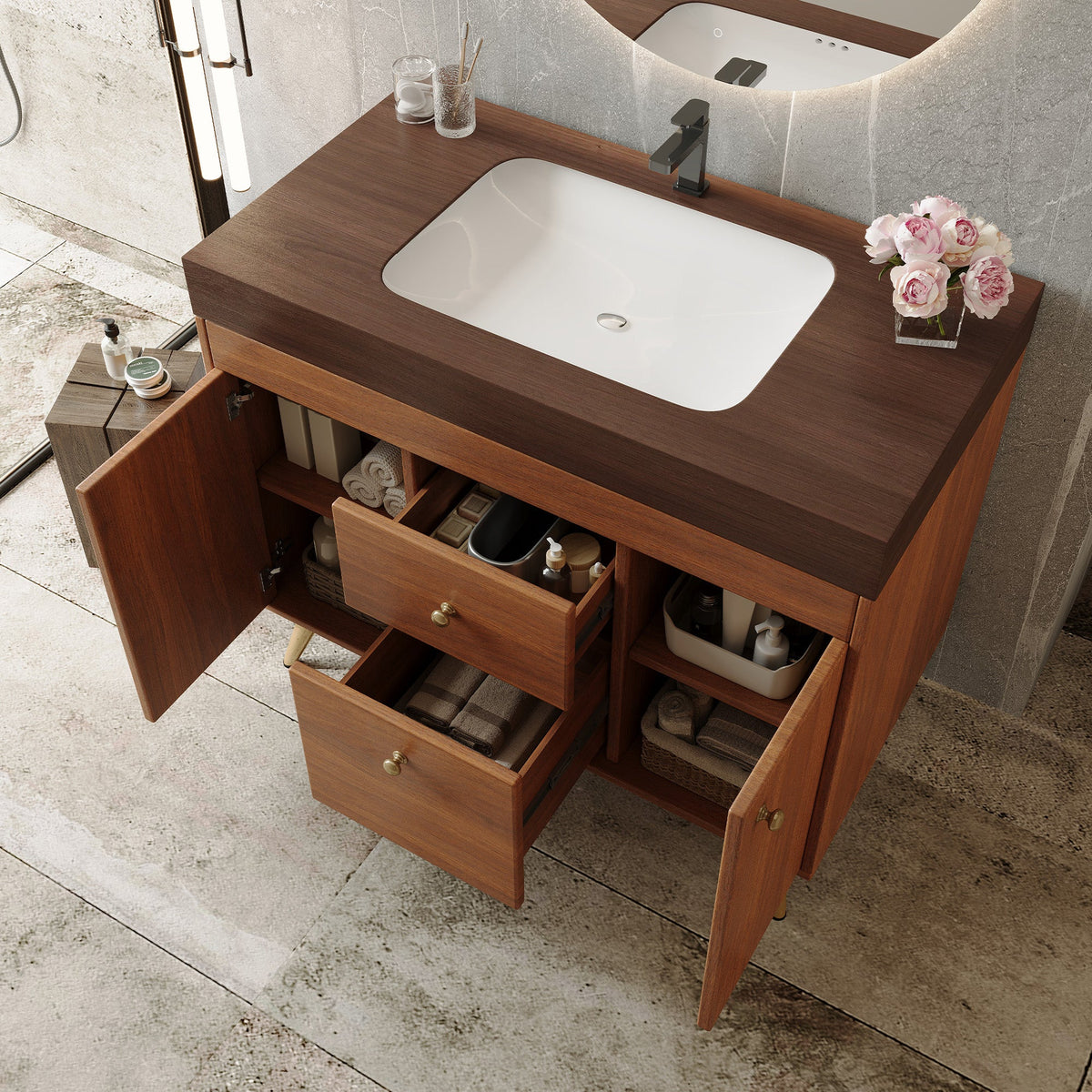 36" Modern Freestanding Bathroom Vanity with Sintered Stone Top