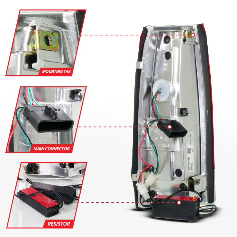 ANZO 88-99 Chevy C/K1500/2500/3500 Full LED Light Tube Taillights Chrome Housing Red/Clear Lens 311484