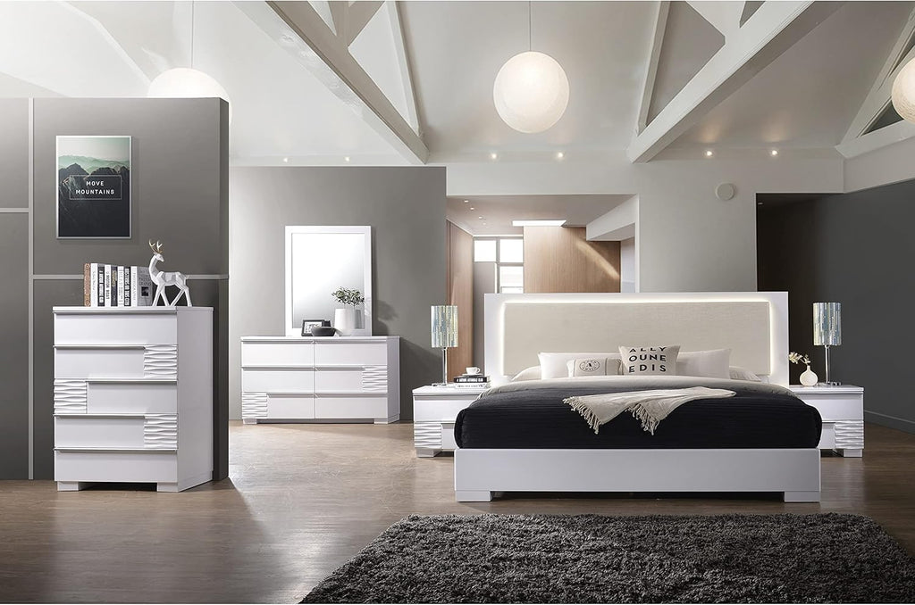 White Lacquer Wood 2-Drawer Nightstand