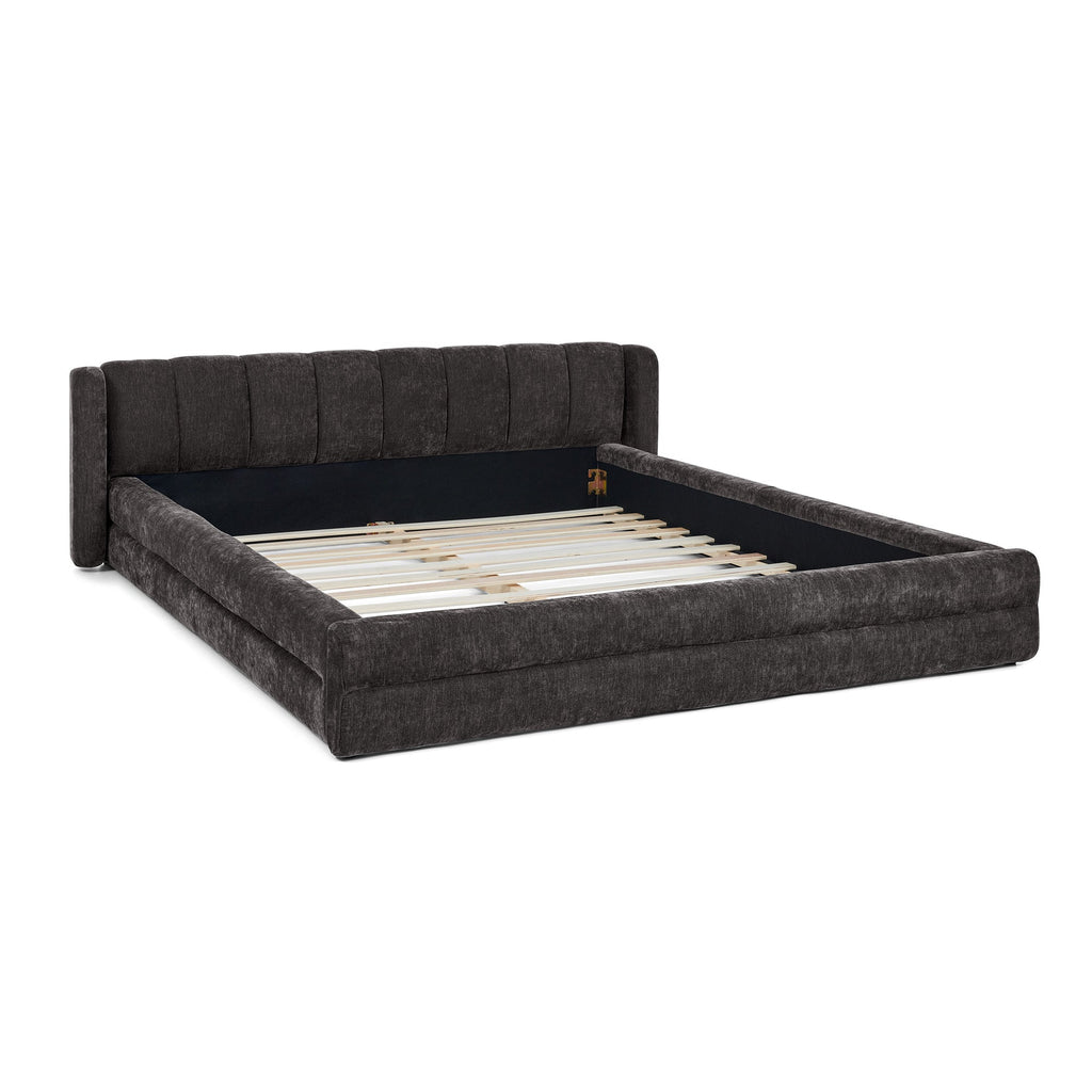 Queen Size Upholstered Bed Frame with Thick Fabric - Dark Grey