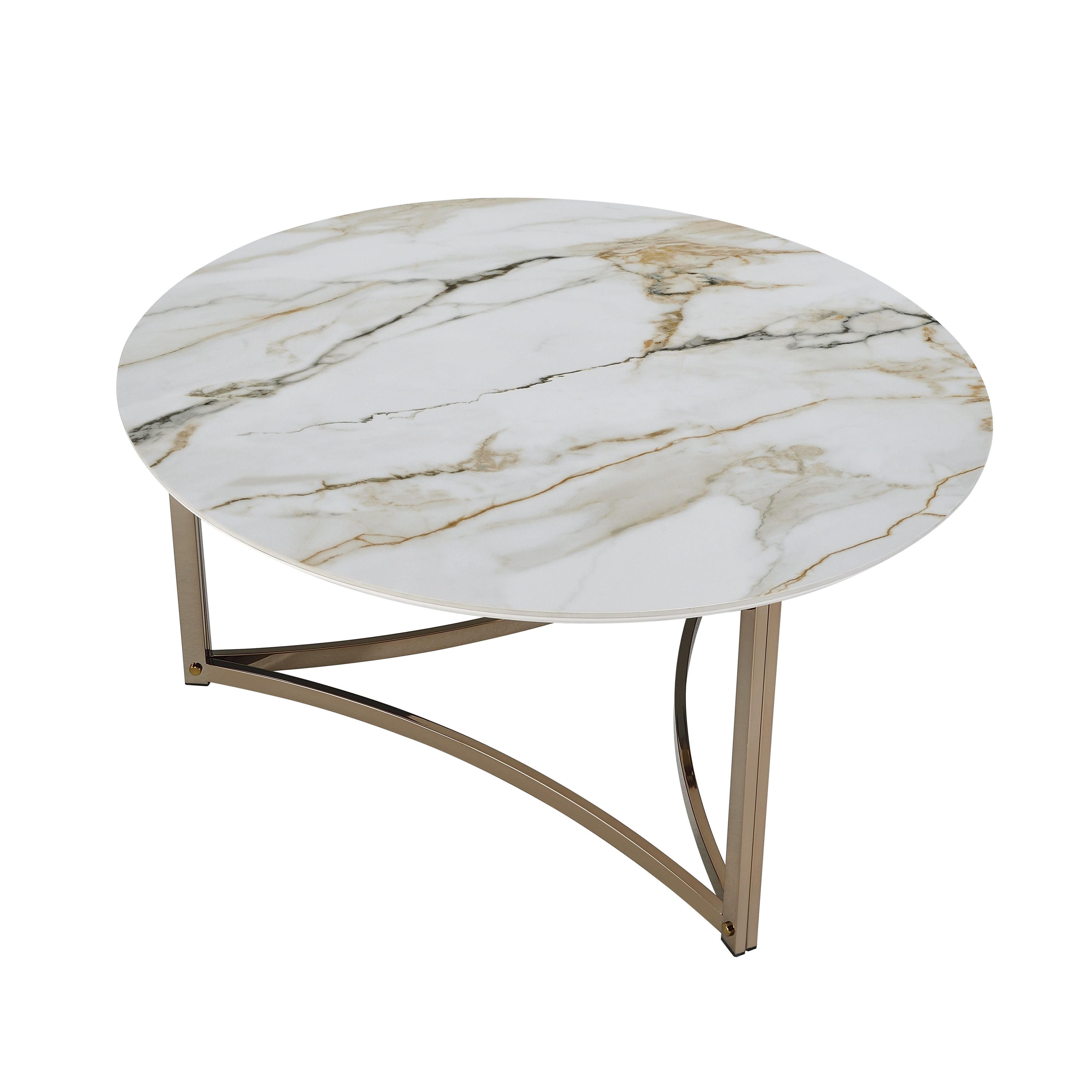 Aziz Sintered Stone Top & Champagne Finish Round Coffee Table