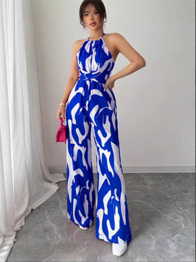 European And American Style Milk-Pattern Halter Neck Jumpsuit 2026 New Model Women's Tie-Back Open-Back Bodysuit