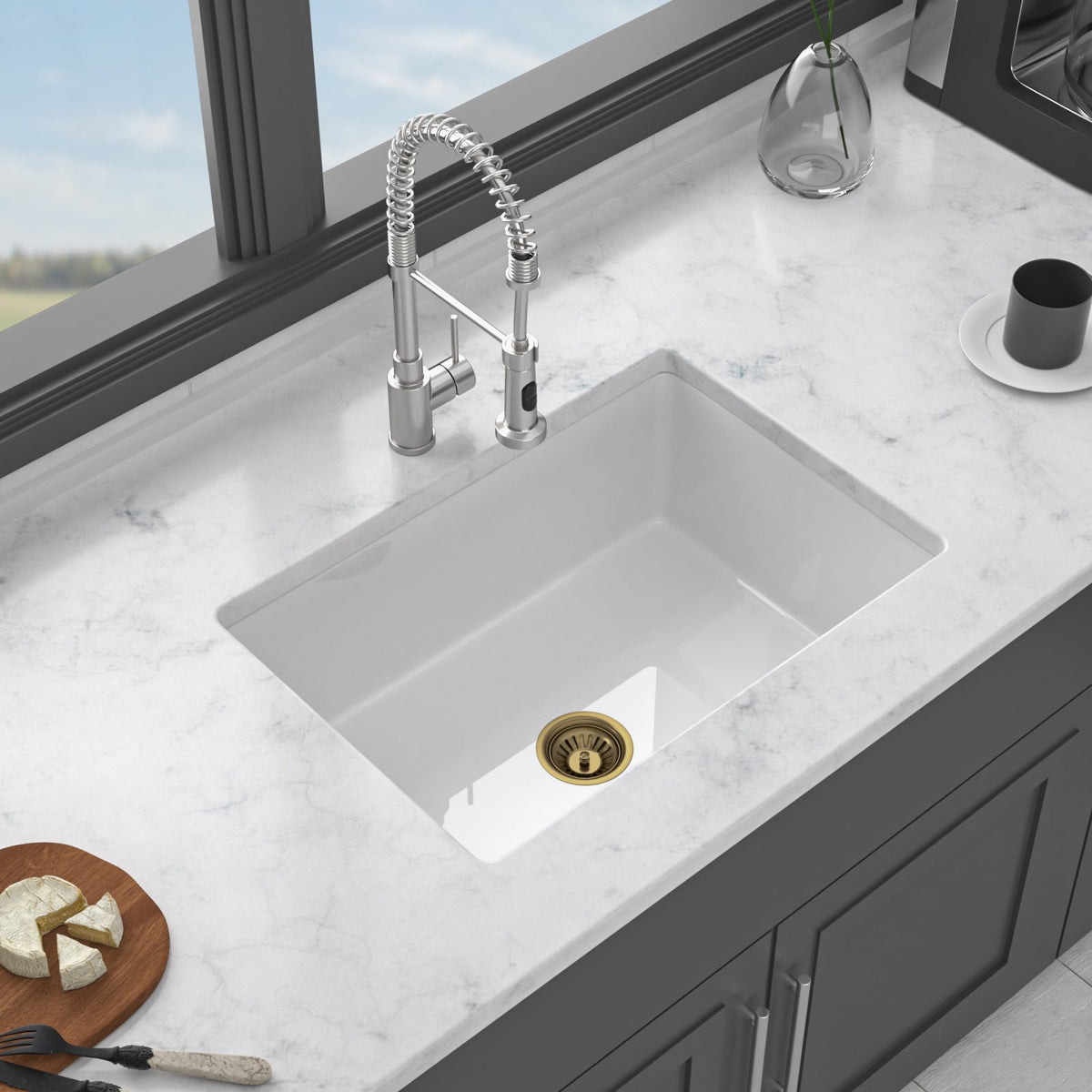 27"x19"x10" Undermount Single Bowl Fireclay Kitchen Sink
