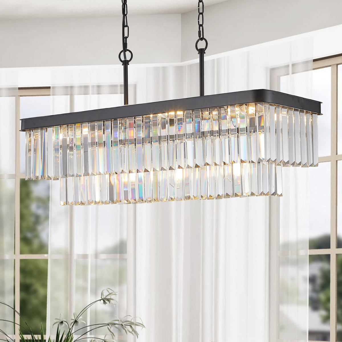 Adjustable Rectangular Crystal Chandelier